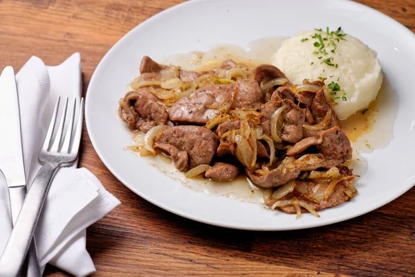 Liver Onions Potato — Stock Photo, Image