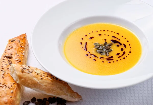 Soupe Citrouille Sur Table — Photo