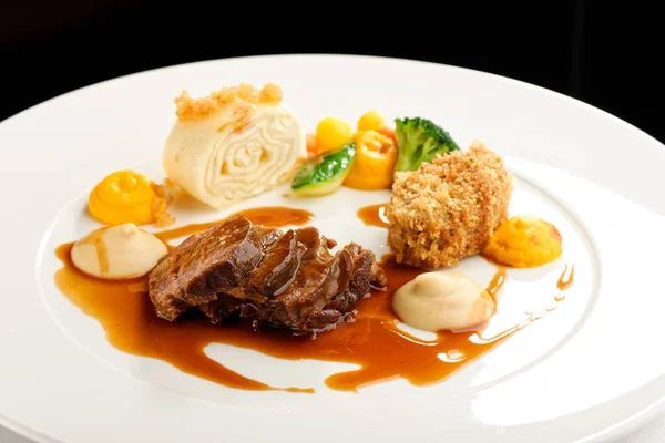 Fine Dining Lamb Meat Steak Vegetable — Stock Photo, Image