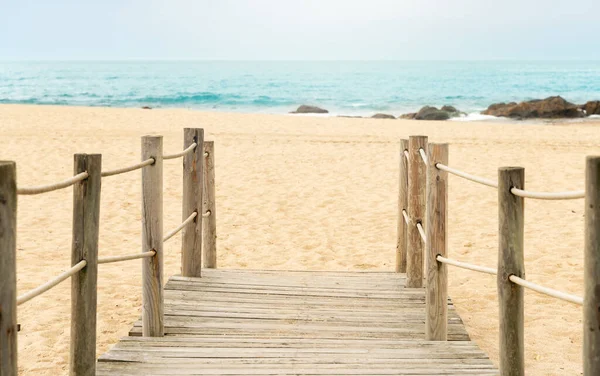 Passerelle Bois Entrée Plage Avec Bleu — Photo