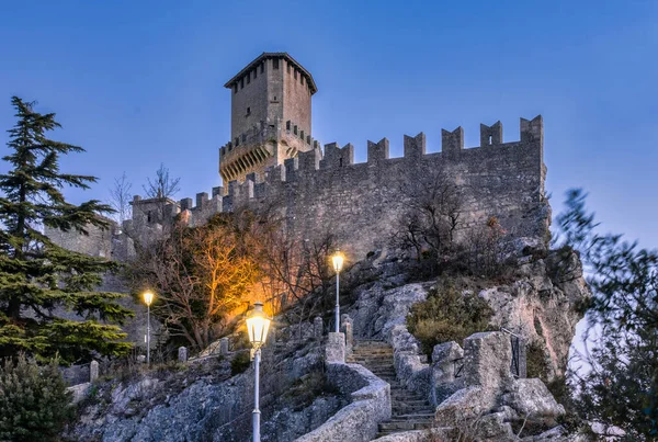 Uitzicht Tweede Toren Van Het Kasteel Van San Marino Berg — Stockfoto