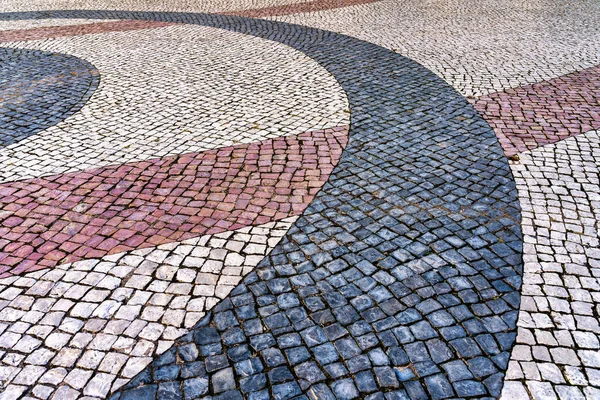 Geometrisches Detail Aus Kalkstein Und Basalt Auf Portugiesischem Bürgersteig — Stockfoto