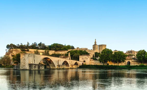 Vista Panorâmica Avignon Hora Dourada Vista Fortaleza Palácio Dos Papas — Fotografia de Stock