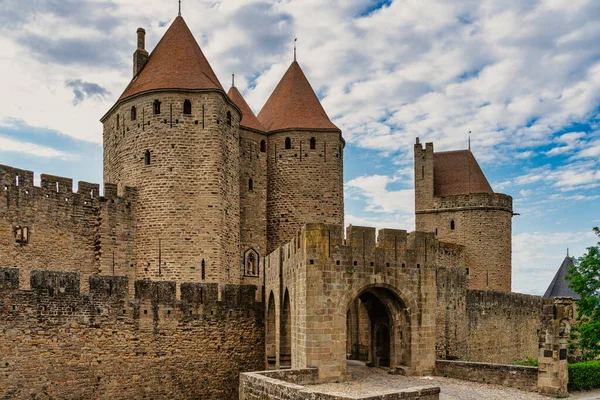 Hoofdingang Van Versterkte Citadel Van Carcassonne Frankrijk Cit Het Frans — Stockfoto