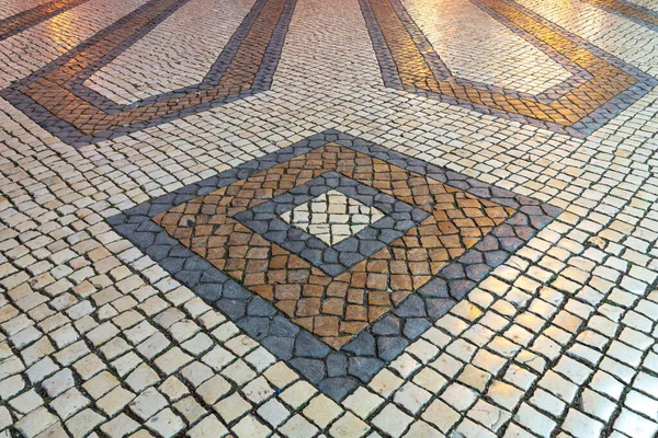 Geometriai Részlet Dolgozott Mészkő Bazalt Portugál Járdán Stock Kép