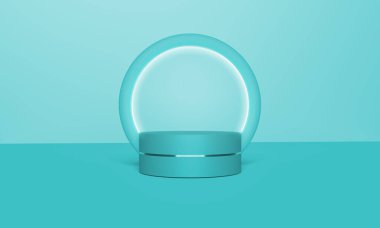 Ürün sunumu için hafif kemerli yeşil podyum - mockup - 3D renderin