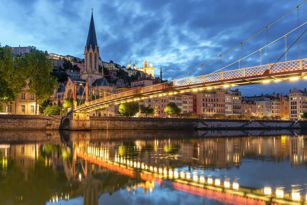 View River Old Lyon France Night — Stock Photo, Image