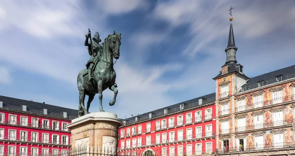 Vue Sur Les Bâtiments Plaza Mayor Madrid Espagne Avec Statu — Photo