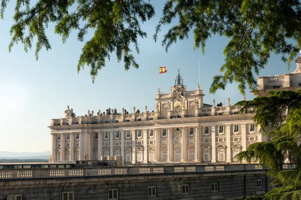 Paisagem Palácio Real Madrid Dos Jardins Campo Del Moro Fotografia De Stock