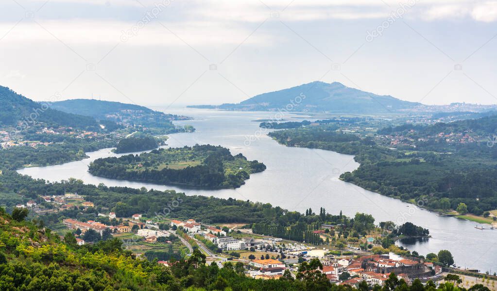 panoramic view of Cerveira and the river Minho on the border between Portugal and Spain