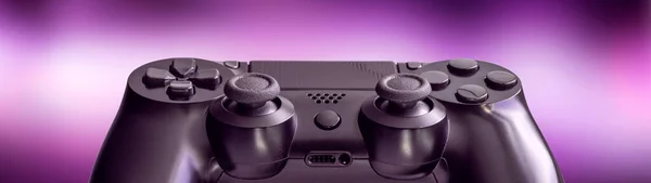 Black Video Game Controller Isolated Blurred Lilac Background Technology Video — Stock Photo, Image