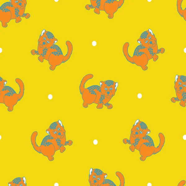 Crianças formas de novidade com bebê tigre e bolinhas padrão de pontos no fundo amarelo. —  Vetores de Stock
