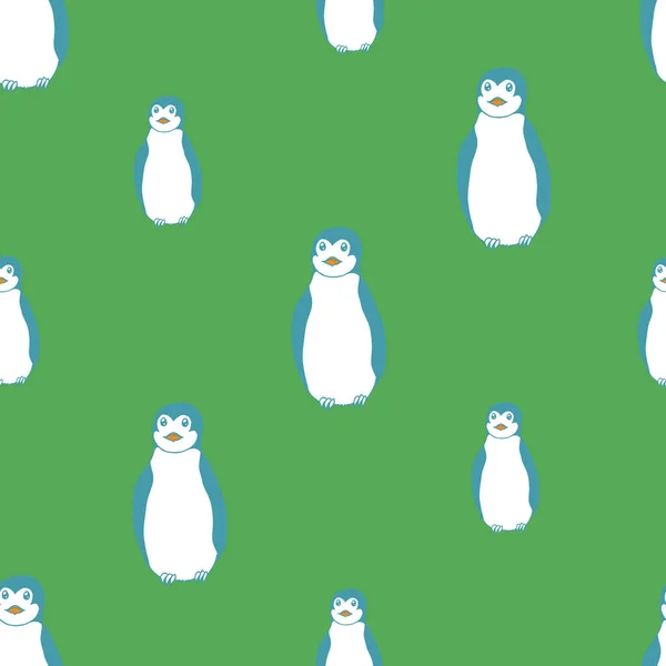 Childrens novelty penguins in checker pattern on green background. — Vector de stock