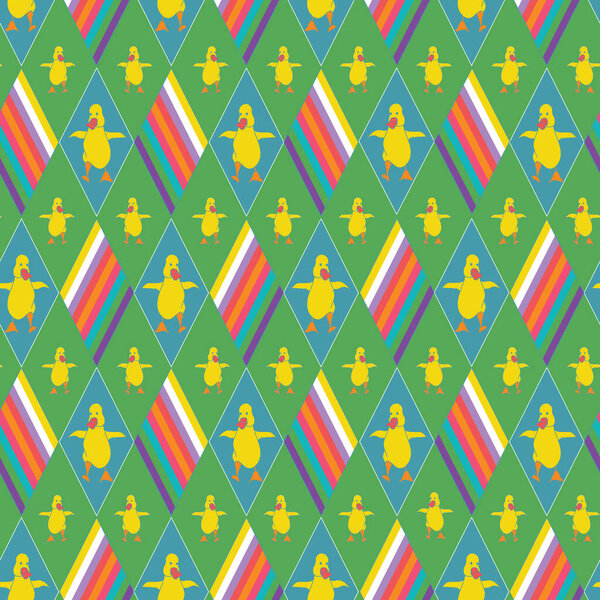 Новинки детские фигуры со множеством уток на зеленом фоне.