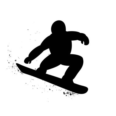 Beyaz arkaplan simgesinde snowboardcu silueti
