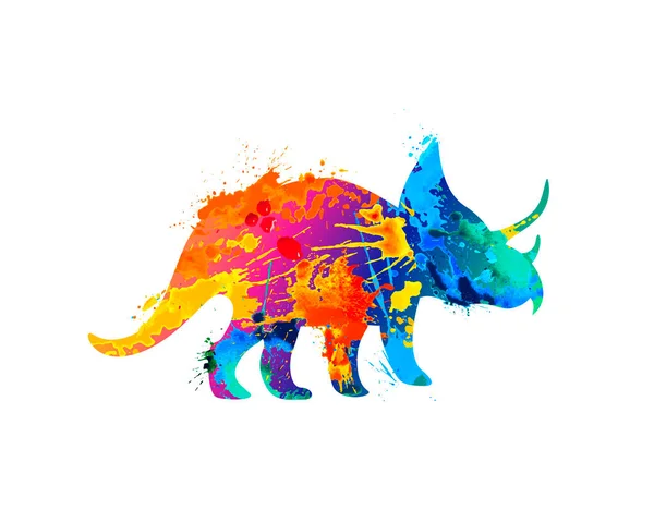 Vector dinosaurio triceratops de pintura de salpicadura — Vector de stock