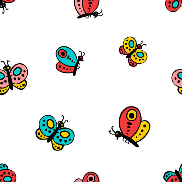 Vector seamless pattern of butterflies in simple children style
