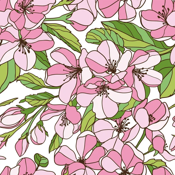 Patrón inconsútil del manzano rosa floreciente — Vector de stock