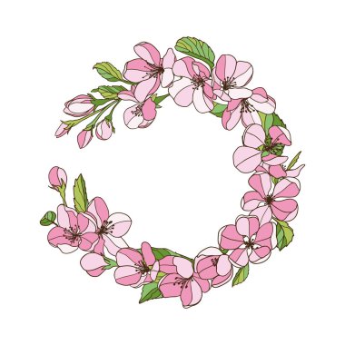 Elma ağacı çelengi pembe çiçekler.