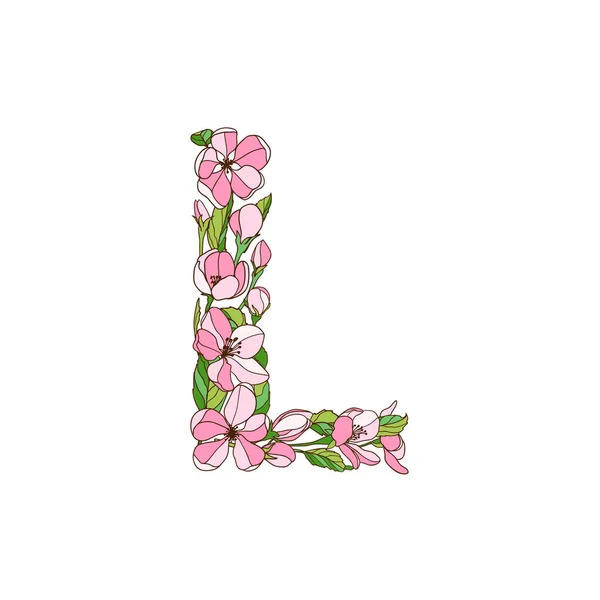 Vektorové písmeno L jabloně květy. — Stockový vektor