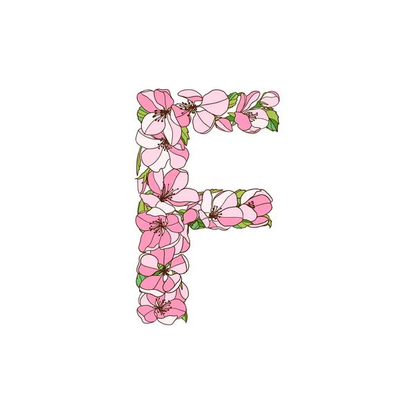 Vektorové písmeno F jabloně květiny. — Stockový vektor