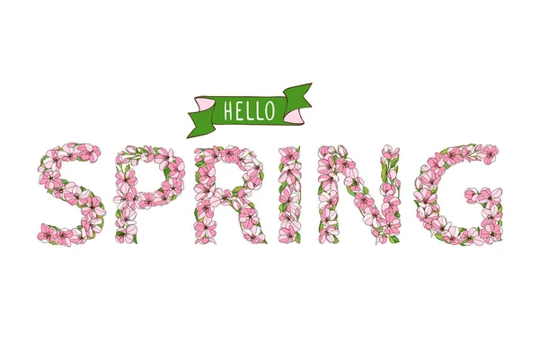 Hola primavera. Cartas de flores de manzano — Archivo Imágenes Vectoriales