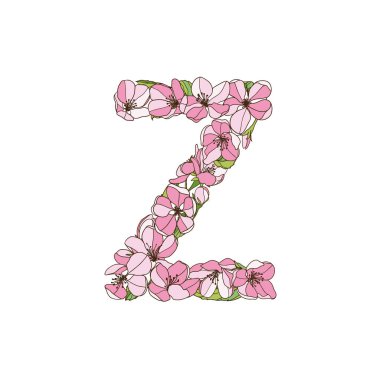 Elma ağacı çiçeklerinin Z harfi. Vektör alfabesi