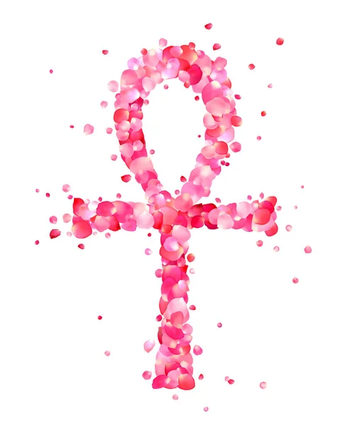 Vecteur Ankh Symbole Égyptien Delà Des Pétales Rose — Image vectorielle