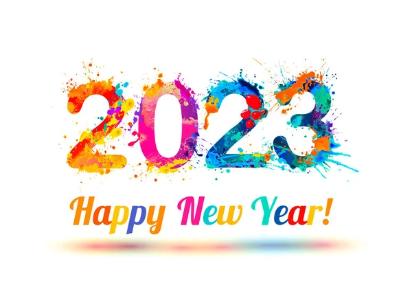Glückwunschkarte Frohes Neues Jahr 2023 Farbspritzer Buchstaben — Stockvektor