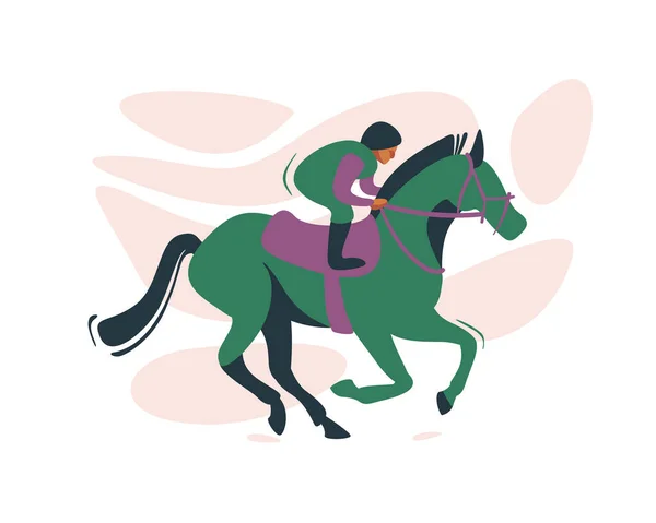 Horse Rider Races Vector Flat Illustration — Stock Vector