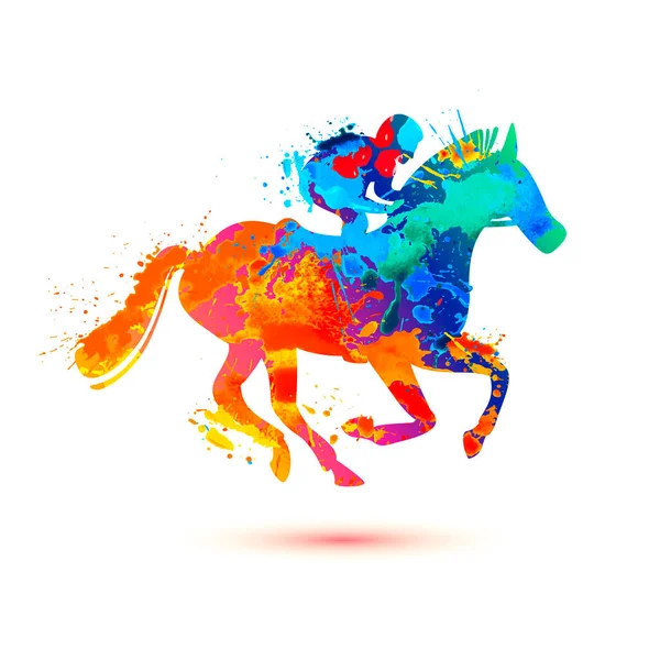 Horse Rider Races Vector Splash Paint Illustration — Stock Vector