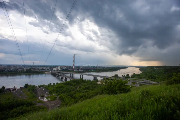 Pohled Kuzněckej Most Řeku Tom Město Kemerovo Rusko — Stock fotografie