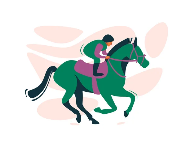 Caballo con jinete en las carreras. — Vector de stock