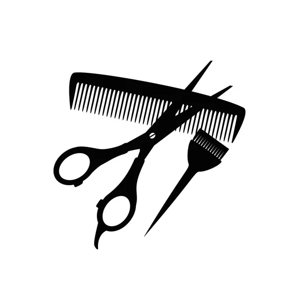 Icono de la peluquería. Tijeras, peine y borla — Archivo Imágenes Vectoriales