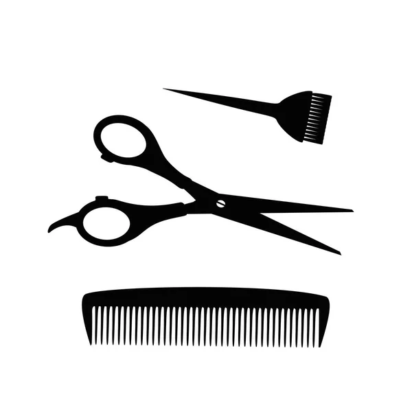 Ensemble salon de coiffure : ciseaux, peigne et pompon — Image vectorielle