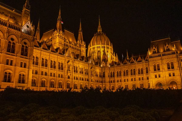 Egy Éjszakai Fotó Budapest Város Azt Mutatja Legvonzóbb Helyek Ebben — Stock Fotó