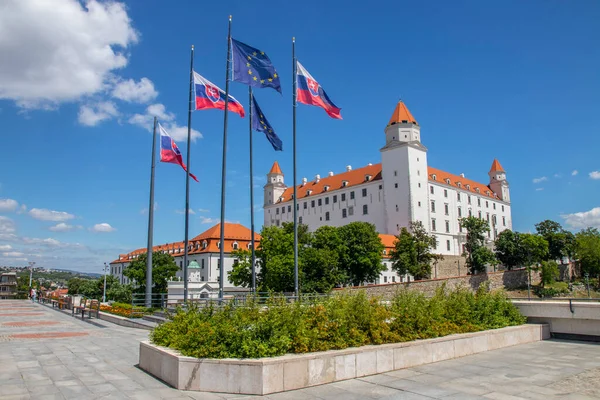 Bratislava Castle, the landmark overlooking the capital, was built in 9th century. It stands on the hill above Danube river.