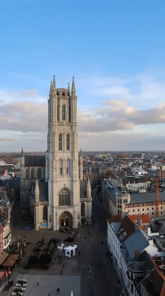 Gent België November 2021 Saint Bavo Cathedral Bij Zonsondergang — Stockfoto