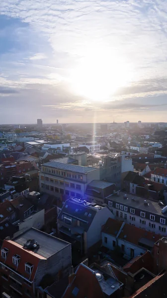 Paesaggio Urbano Gent Durante Tramonto Con Nuvole — Foto Stock