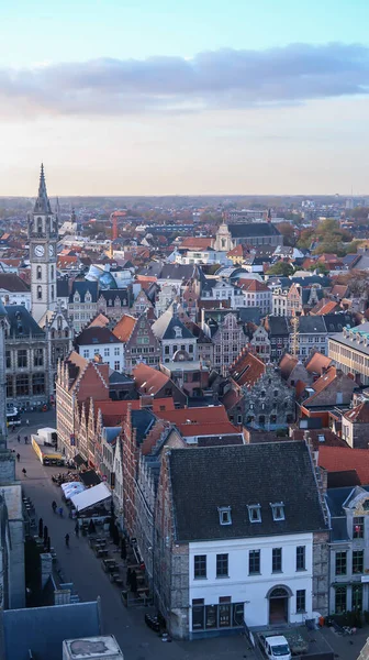 Stadsgezicht Van Gent Tijdens Zonsondergang Met Wolken Kasteel Verte — Stockfoto