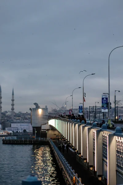 Istanbul Turquie Janvier 2022 Pêcheurs Tôt Matin Sur Pont Galata — Photo