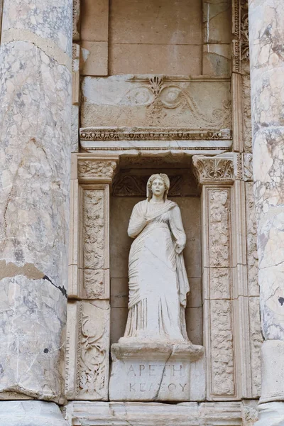 Close up of statue in the Library of Celsus