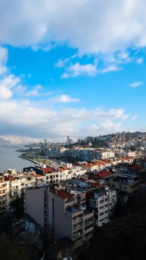 Landscape of the Coast of Izmir and Aegean Sea seen from the old elevator of Izmir with copy space