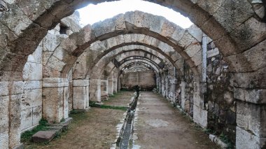 Structure arches and water channels inside the ancient city of Smyrna, Izmir, Turkey
