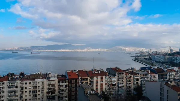Landscape of the Coast of Izmir and Aegean Sea seen from the old elevator of Izmir