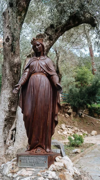 Selcuk, Turkey, 6th of January 2022 - Statue next to the house of Virgin Mary (Meryem Ana Evi), Catholic shrine on Mount Koressos near Ephesus and Selcuk in Turkey