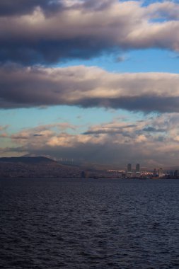 Mountains and the Aegean Sea on the coast of Izmir with copy space