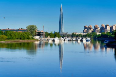 Skyscraper of Gazprom in St. Petersburg with fucking in the river against