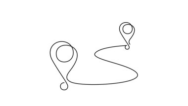 Continuous one line drawing of path and Location pointers. Simple pins on way between two points in thin Linear style. Gps navigation and Travel concept. Doodle vector illustration vector