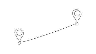 Continuous one line drawing of path and Location pointers. Simple pins on direct way between two points in thin Linear style. Gps navigation and Travel concept. Doodle vector illustration vector